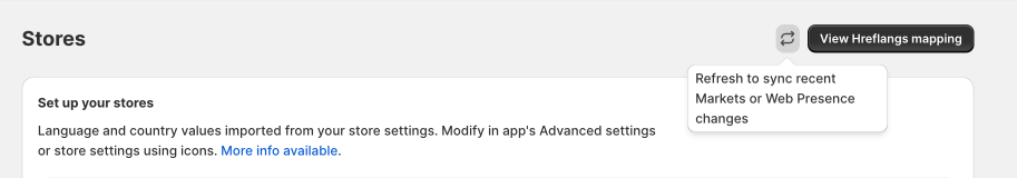 Hreflang Manager App screen how to sync to the latest setup