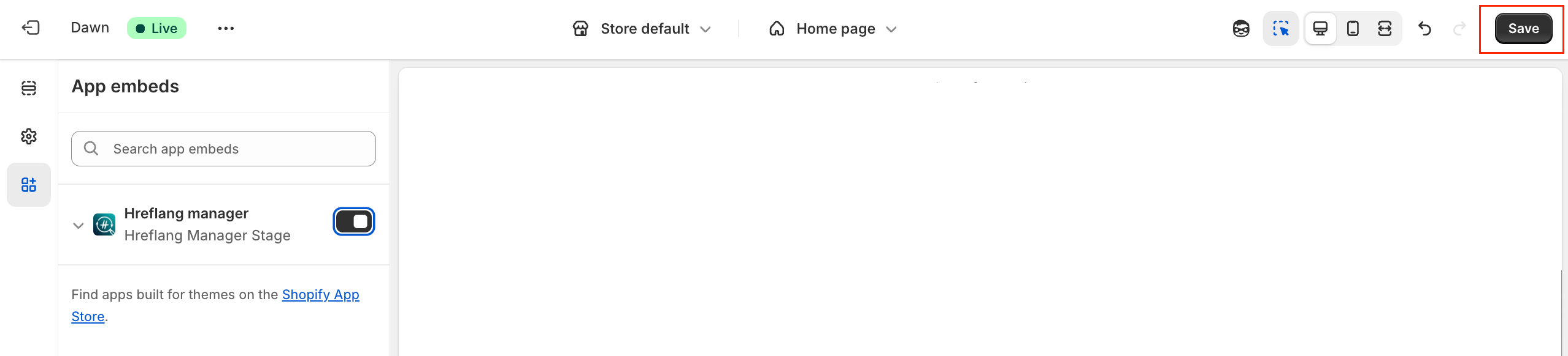 Hreflang Manager App from Shopify Save the theme changes