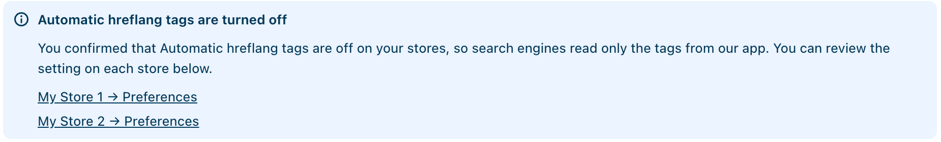 Hreflang Manager App Banner - Automatic hreflang tags are turned off