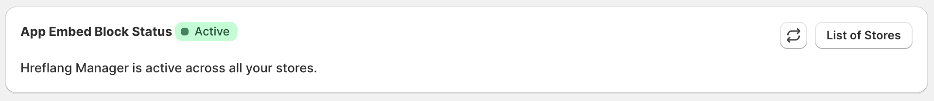 Hreflang Manager App from Shopify App Store for multiple shopify stores Dashboard App Embed Block Status
