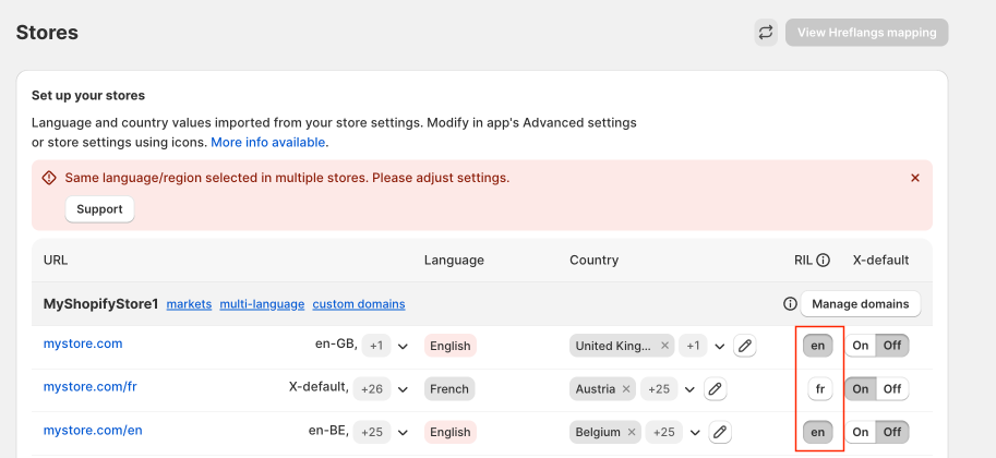Hreflang Manager App example assigned link