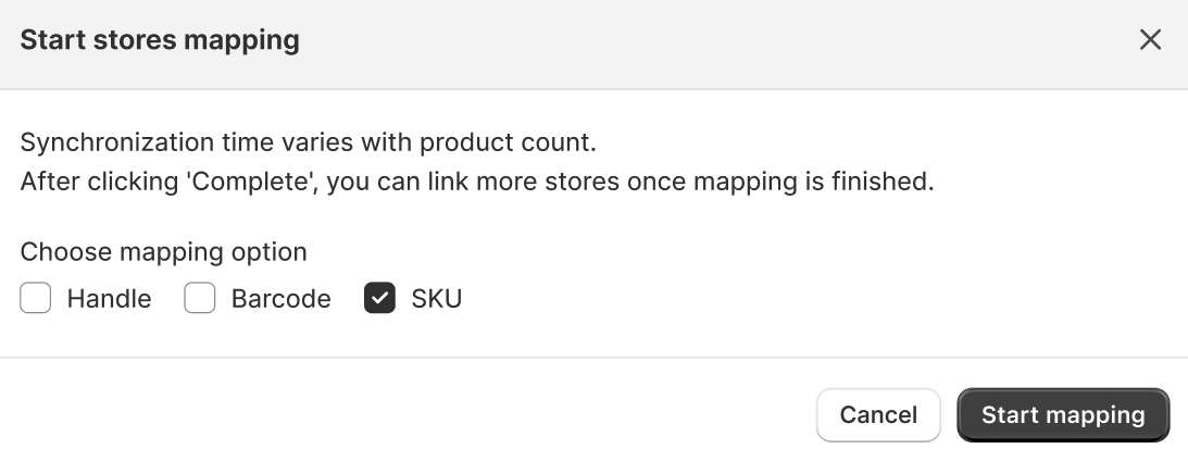 Hreflang Manager App from Shopify choosing the mapping option for your stores