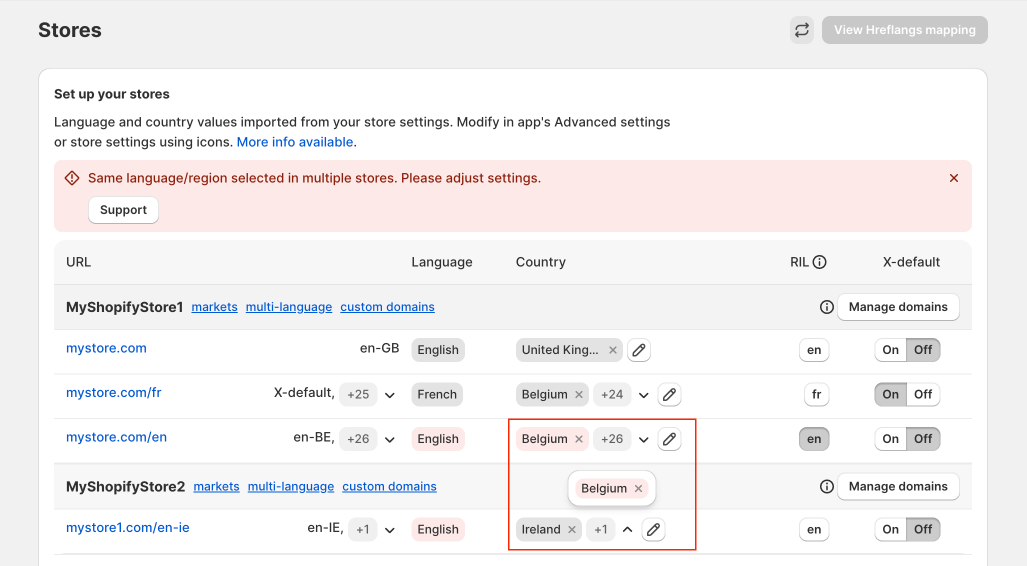 Hreflang Manager App from Shopify App Store for multiple shopify stores experience